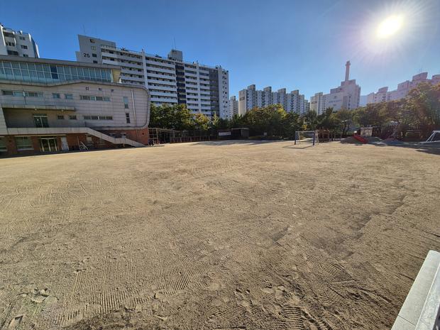 칠량면초등학교 운동장 모래 보충, 전국산업안전으로 건설하세요