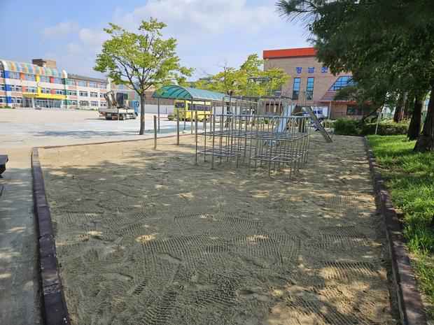 학교 운동장 잡초 제거, 안전과 효율성 최우선! 압해읍매화출장소병설유치원