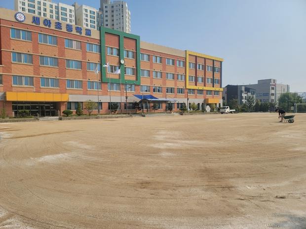 학교 운동장 안전, 전국산업안전 믿음직하게! 자은면어린이집운동장 소금살포